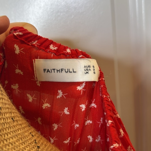 Faithfull the Brand Size 2 Jardim Red White Off the Shoulder Lightweight Dress - Picture 13 of 13